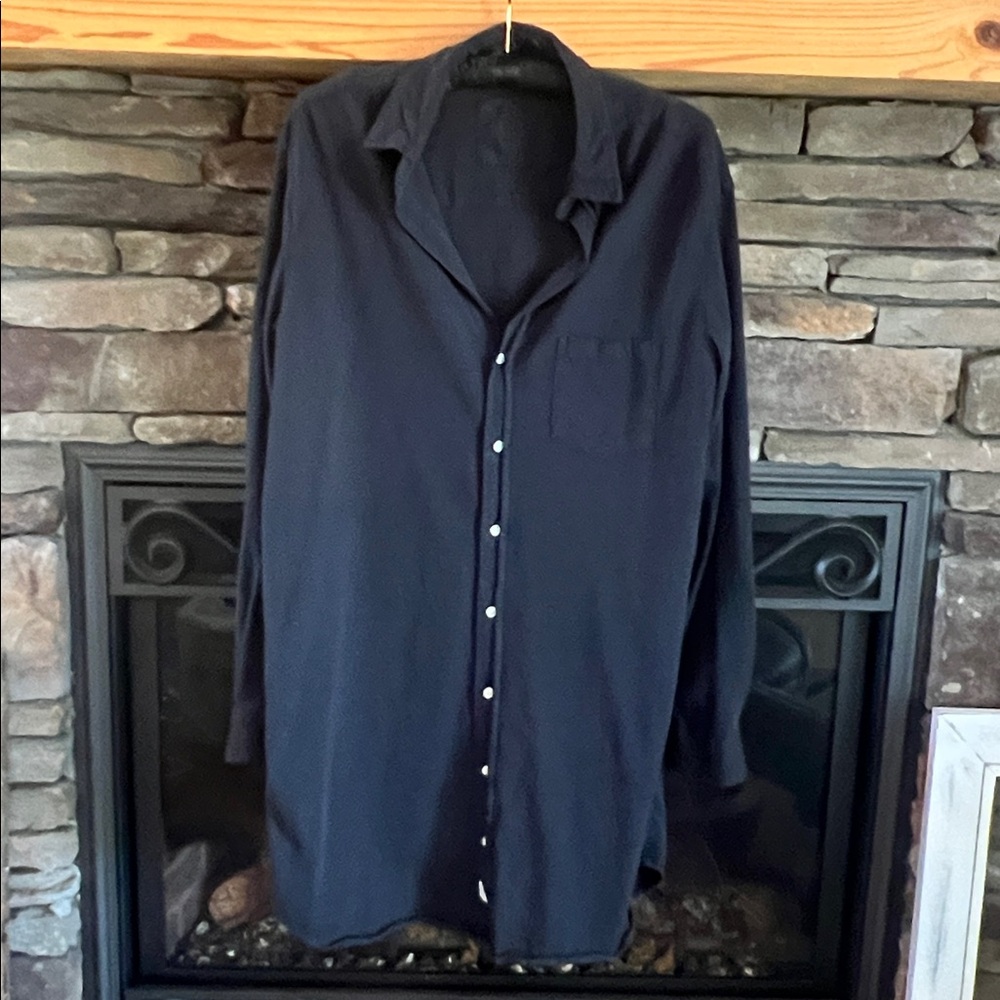 Frank & Eileen Mary Dress Heritage Jersey Black Cotton Button Down Shirt Dress M - Picture 4 of 13